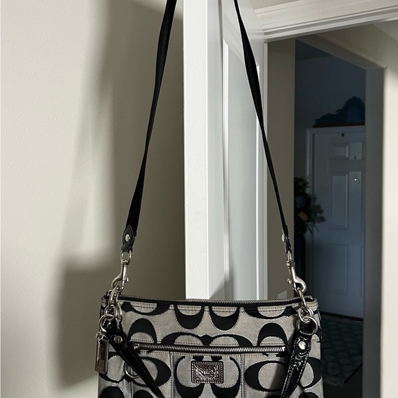 Coach Black and Gray Crossbody Purse or bag with Signature Pattern - Picture 2 of 12